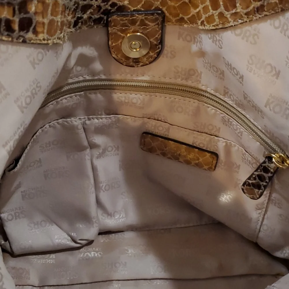 Michael Kors Brown Snake-Print Leather Shoulder Bag